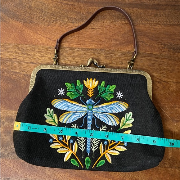 Embroidered Dragonfly Black Handbag